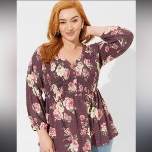 Torrid Stunning Babydoll Purple Floral Blouse Shirt Top 1X